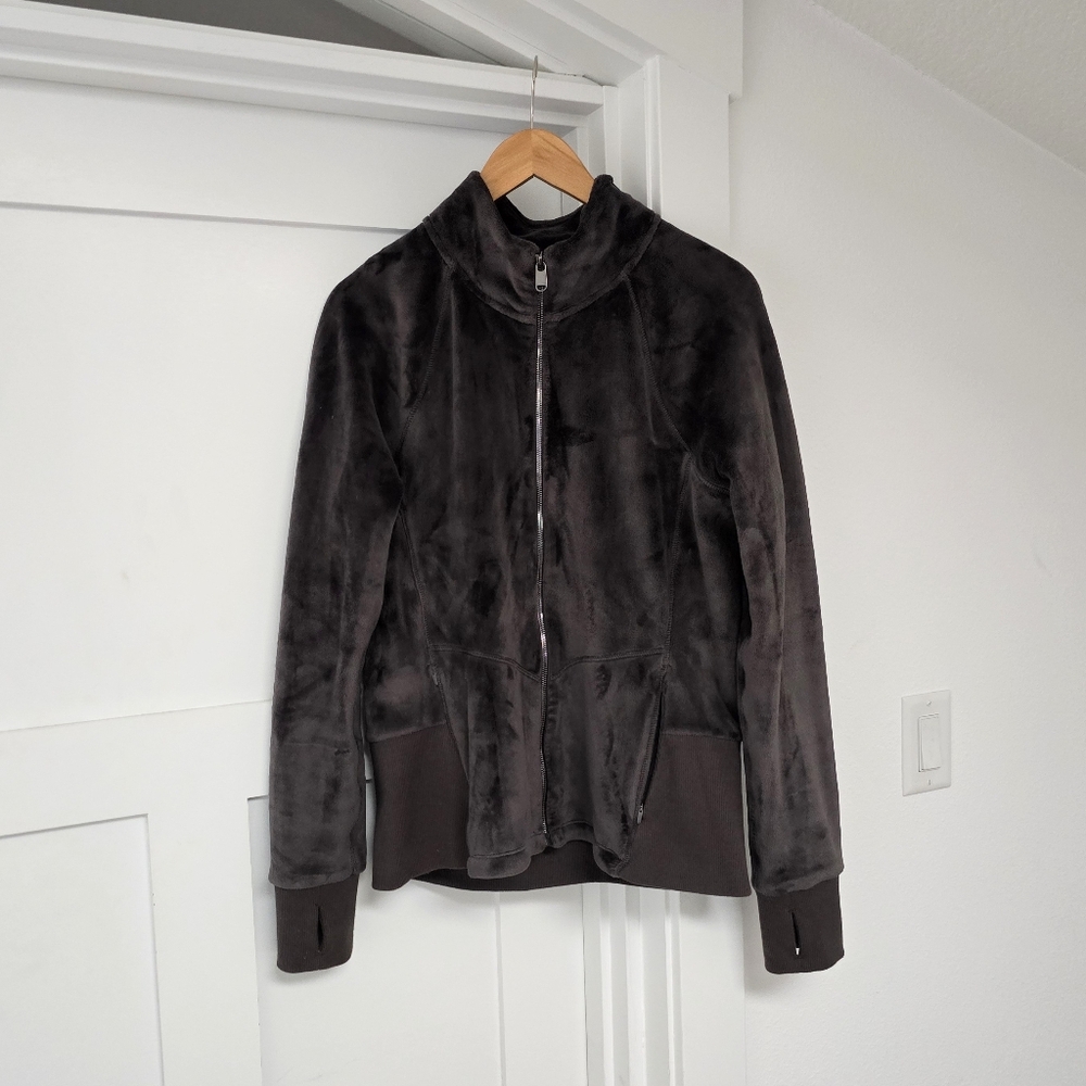 Athleta Cloud Fleece Velour Jacket in Shale Chocolate Brown - Picture 4 of 13